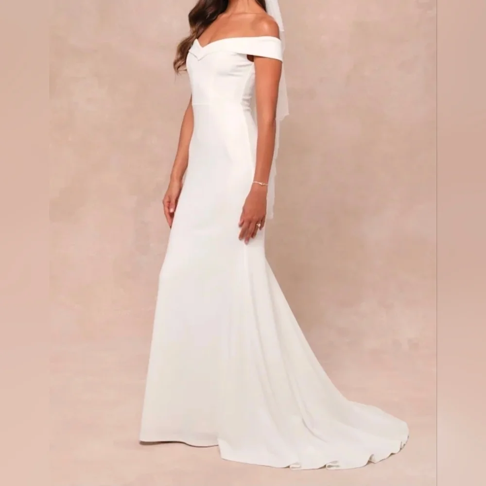 Lulus Arienne White Off-the-Shoulder Mermaid Maxi Dress Wedding Gown